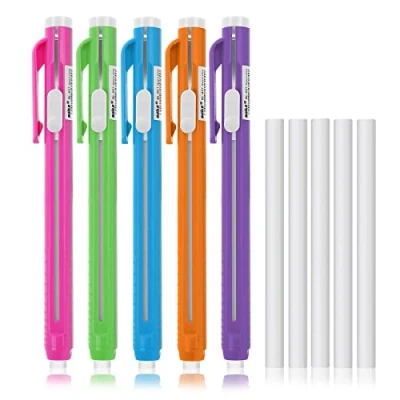 Image of cobee Pen Style Eraser Set, 5 Retractable Click Shells with Erasers, Mechanical Pencil, Bar Erasers for Kid Students Teacher Artist Painting Writing Home School Office Supplies