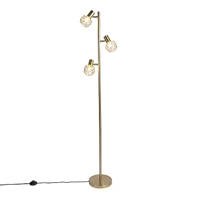 Image of Qazqa Design Floor lamp Gold 3 Light Adjustable Mesh Modern Suitable for LED E14 Steel Living Room I Bedroom