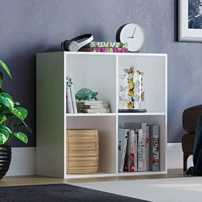 Image of Vida Designs Durham Cube Bookcase Storage Organiser Living Room Bookshelf Home Office Furniture (4 Cube, White)