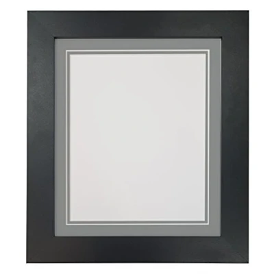 Image of Metro Black Photo Picture Poster Frame with Double Dark Grey Mount 40 x cm for Image Size 12 inch
