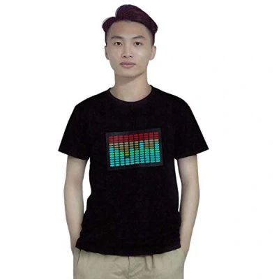 Image of Fransande Men Sound Activated Led T Shirt Light Up Flashing Disco Equalizer Short Sleeve M