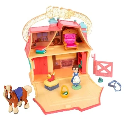 Image of Disney Store Official Beauty &amp; the Beast Doll House, 10.5cm / 4&quot;, Once Upon a Story Playset Includes Belle, Phillipe, Toy Furniture and Accessories, for Age 3+