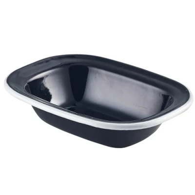 Image of Genware Enamel Pie Dish Black with White Rim 16cm, 44016BK, Single