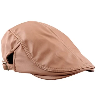 Image of KYEYGWO Flat Caps for Men, PU Leather Newsboy Peaked Cabbie Ivy Gatsby Beret Hat Driving Cap(Light Brown)