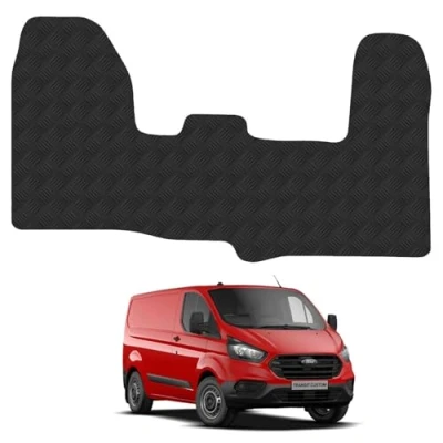 Image of 5mm Rubber Floor Mats for the Ford Transit Custom (2018 2024 GEN1) [automatic gearbox] Van Accessory Tailored fit Heavy Duty, Waterproof &amp; Anti Slip Work with Clips