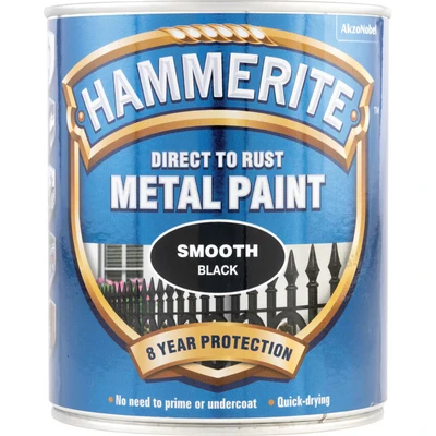 Image of Hammerite Direct to Rust Metal Paint Smooth Finish, Black 750ml