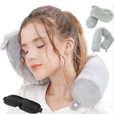 Image of Hxcxrst travel Pillow Twist memory Foam Neck support Pillow, used for neck, chin, waist and leg suitable home travel, airplanes, buses, trains，Adjustable, Bendable Roll