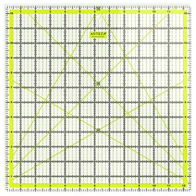 Image of Arteza Quilting Ruler, Laser Cut Acrylic Quilters&#039; Ruler with Patented Double Coloured Grid Lines for Easy Precision Cutting, 12.5&quot; Wide x Long Quilting, Sewing &amp; Crafts, Black Lime Green