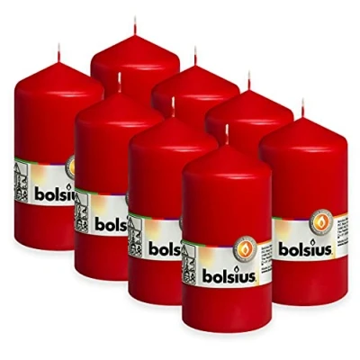 Image of BOLSIUS Pillar Candles Red 13 cm Burn Time 43 Hours Pack of 8