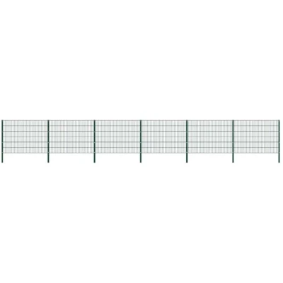 Image of vidaXL Fence Panel with Posts Iron 10.2x1.2 m Green
