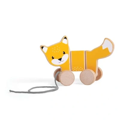 Image of Bigjigs Toys FSC® Certified Fox Pull Along Toy Eco Friendly Wooden with Grey Cord, Quality for 1 Year Olds, Baby Non Toxic Paints &amp; Lacquers