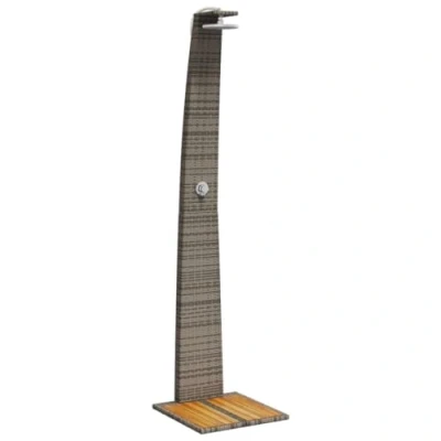 Image of vidaXL Outdoor Shower Grey Poly Rattan with Acacia Wood Base, Powder Coated Steel Frame, 55x60x224 cm, UV Resistant, Free Standing Pool/Garden Station