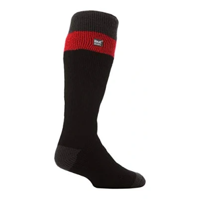 Image of HEAT HOLDERS Mens Thick Extra Long Striped 2.3 TOG Winter Thermal Knee High Ski Socks (6 11 uk, Black/Red)