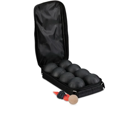 Image of Relaxdays Boules Set, 8 Steel Balls, with Target, Distance Measure &amp; Carrying Bag, Lawn Bowling, Outdoor Game, Black, Nylon, 31 x 16 7 cm