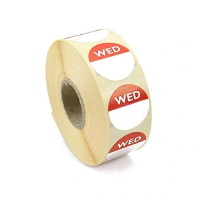 Image of We Can Source It Ltd Day Dots Food Labels Wednesday (Red) 1 Roll 1000 Stickers Per Removable/Peel Adhesive Hygiene Labels, Rotation for Commercial Kitchens