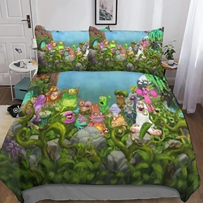 Image of KRIVS My Singing Monsters Bedding Set Duvet Cover for 3D Printed 3 Piece Soft Breathable Comforter Quilt with Zipper Closure Microfiber Double（200x200cm）