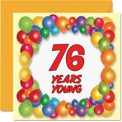 Image of Fun 76th Birthday Cards for Men Woman Years Young Happy Card Dad Gran Great Grandad Grandpa Auntie Grandma Mum Uncle Nanny, 145mm x Greeting Cards,