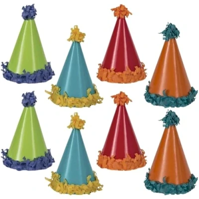 Image of Assorted Color PomPom Mini Party Hats Pack of 8 Perfect for Festive Celebrations &amp; Events