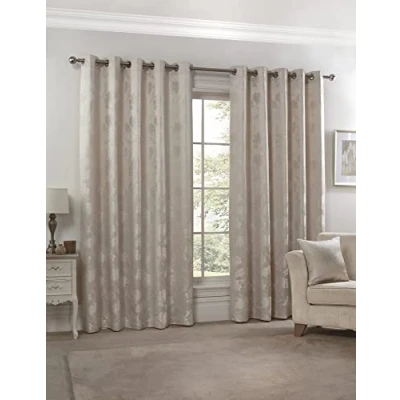Image of Emma Barclay Blossom Lined Eyelet Jacquard Curtains in Cream Width 66 x Drop 72&quot; (168 183cm)