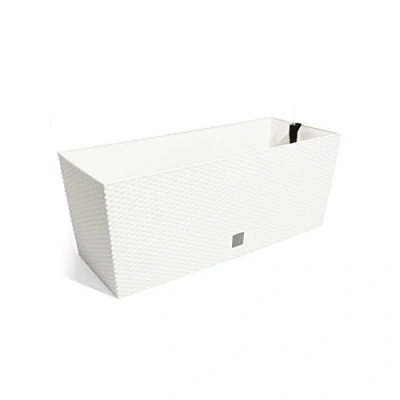 Image of Prosperplast White premium quality 60 cm Rato CASE flower pot, rattan impression