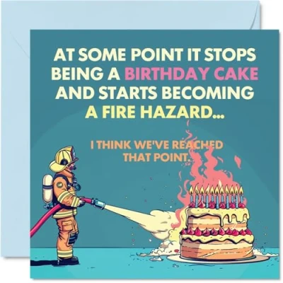 Image of Rude Birthday Card Fire Hazard Funny Happy for Friend Family from Colleague Friends, 145mm Joke Humour Bday Greeting Cards