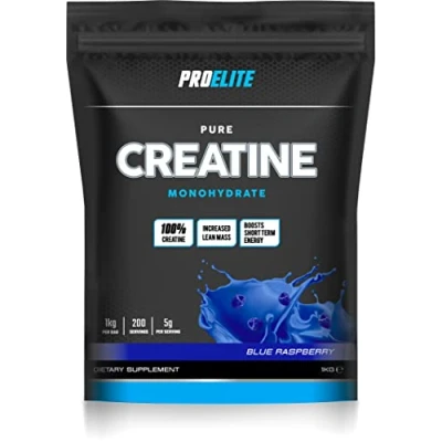 Image of PRO ELITE Creatine Monohydrate Micronized Powder 1Kg / 1000g, for Optimum Muscle Growth, Increases Physical Performance, Pure Unflavoured Creatine, Amino Acids (Blue Raspberry, 1KG)