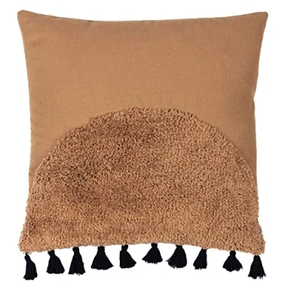 Image of furn. Radian Semi Circle Tufted Cotton Tasselled Feather Filled Cushion Beige One Size