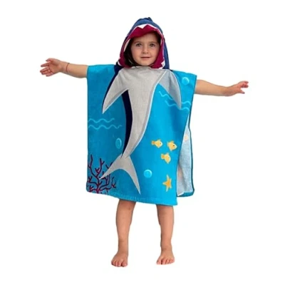 Image of Children&#039;s Poncho, Bath Hooded Towel, Towel with Hood for Boys and Girls, 100% Cotton (Shark)