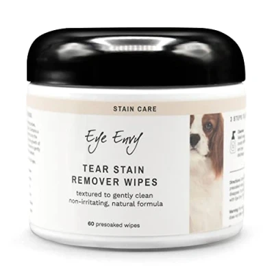 Image of Eye Envy Tear Stain Wipes for Dogs Textured to Gently Clean Presoaked in 100% Natural Formula Recommended by AKC Breeders, Vets, Groomers Treats The Cause of Staining 60 Count