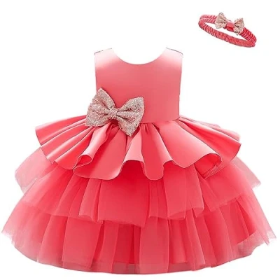 Image of Lito Angels Kids Flower Girl Bridesmaid Dresses Wedding Party Outfit Fancy Ball Gown Occasion Dress with Headband Age 5 6 Years, Coral (Tag Number 120)