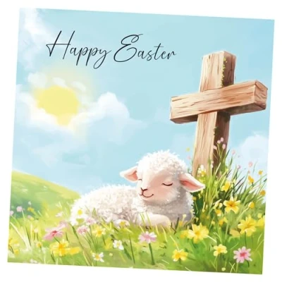 Image of Easter Cards pack of 8. Each contains 1 Lamb Designs. Ecofriendly, recyclable, plastic free cards, envelopes and box. Blank Inside.