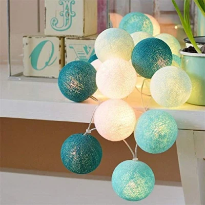 Image of Treer Cotton Ball String Fairy Lights Christmas Tree Balls Light Warm White LED Night Battery Garland Lamp Garden Indoor Home Xmas Party Wedding Decoration (4.5M 30 Balls,Blue)