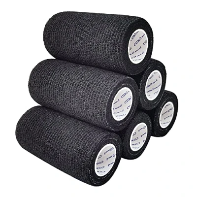 Image of COMOmed Cohesive Bandage Adhesive Roll Flexible Non woven Athletic Tape Alleray tested Black 10cm 6 Rolls