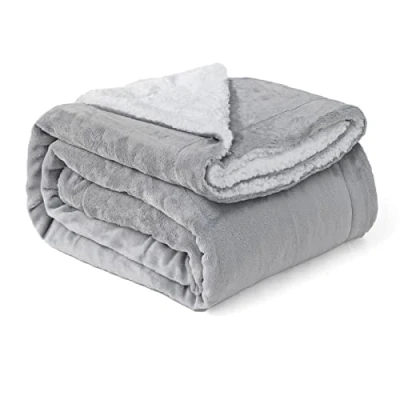 Image of Good Nite Throw Blanket 230x270cm Fleece Flannel Sherpa Soft Blankets Fluffy Reversible Microfiber for Bed Couch Sofa and Travel (Grey, Super King)