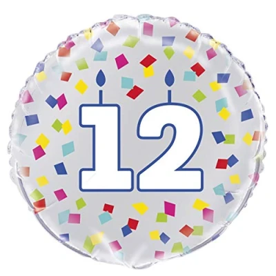 Image of Unique 54029 Party 18&quot; Foil Rainbow Confetti Number 12 Balloon, Multi
