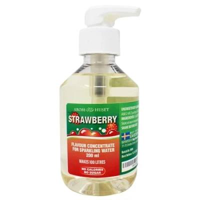Image of Strawberries Water Drops 200 ml Pump Bottle Makes 100 Litres with 1:500 Zero Sugar &amp; No Calories Just Add 2 Pumps to 1 Litre Sparkling
