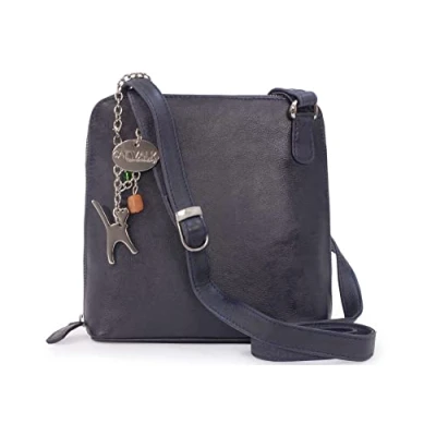 Image of Catwalk Collection Handbags Women&#039;s Medium Leather Cross Body Bag Shoulder With Long Adjustable Strap ELEANOR Blue