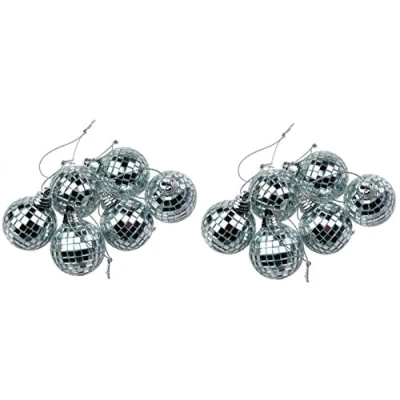 Image of Pack of 12 40mm (1.6 Inch) Silver Mini Disco Mirror Ball Christmas Tree Baubles Decorations