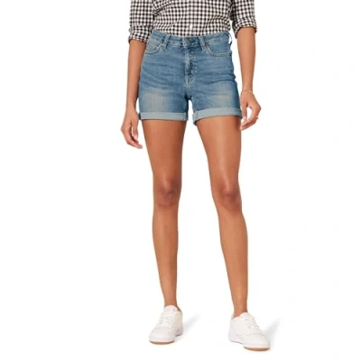 Image of Amazon Essentials Women&#039;s Mid Rise Slim Fit 4&quot; Denim Shorts, Medium Wash, 12