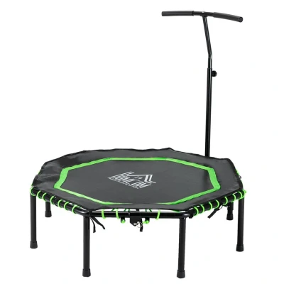 Image of HOMCOM 48&quot; Octagonal Mini Fitness Trampoline Rebounder Indoor Outdoor Foldable Jumper with Adjustable Handle Green