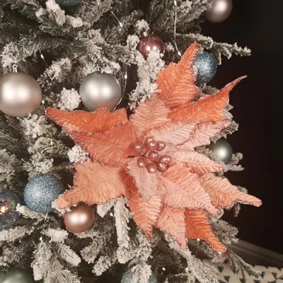 Image of Samuel ALEXANDER 68cm Frosted Light Coral Pink Poinsettia Stem Christmas Decoration