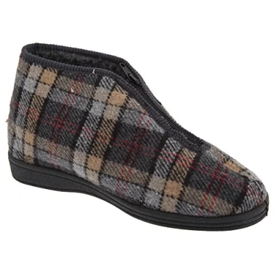 Image of Sleepers Mens Jed II Thermal Zip Check Bootee Slippers (7 UK) (Grey)