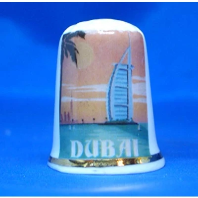 Image of Birchcroft Porcelain China Collectable Thimble Travel Poster Dubai Free Box