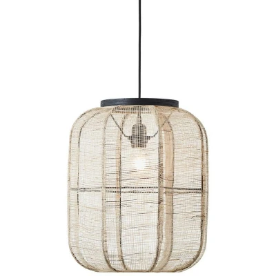 Image of Zaire Single Pendant Ceiling Lamp, Natural Linen, Matt Black