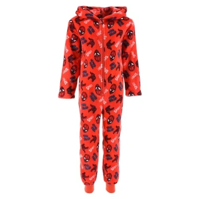 Image of Spiderman Kids Onesie All In One Boys Girls Childrens Fleece Jumpsuit Red 6 Years