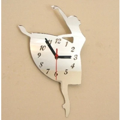 Image of Super Cool Creations Ballerina Clock Silver Acrylic Mirror, Size 40cm x 25cm