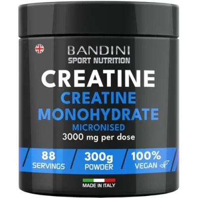 Image of Bandini® Creatine Monohydrate Powder Pure 300g (88 x 3g Servings) Micronised for Easy Mixing &amp; Consumption Improve Pre Workout, Physical Performance and Recovery Muscle Power Strength No GMO