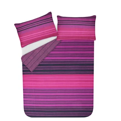 Image of Sleepdown Duvet Cover Set Textured Stripe Reversible Quilt Easy Care Bed Linen Soft Cosy Bedding Sets with Pillowcases Purple Super King (260 cm x 220 cm)
