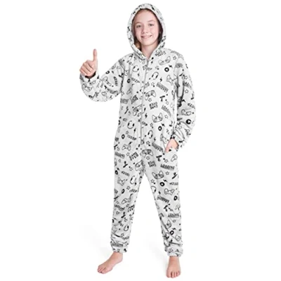 Image of CityComfort Onesies for Boys, Fluffy Fleece Pyjamas Kids and Teenage Boys Girls, Gaming Onesie, Camo Warm Winter PJs 7 14 Years (7 8 Years, Grey)