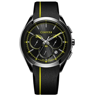 Image of COMTEX Men&#039;s Sports Watch Black Dial Chronograph for Men Silicone Strap Water Resistant